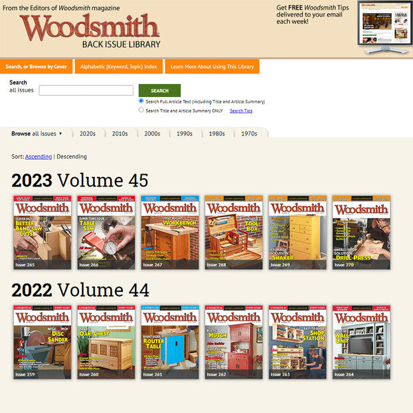 Woodsmith Back Issue Library (Issues 1-270) USB Drive